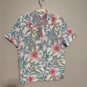 Alfred Dunner Tropical Floral Button Down Shirt